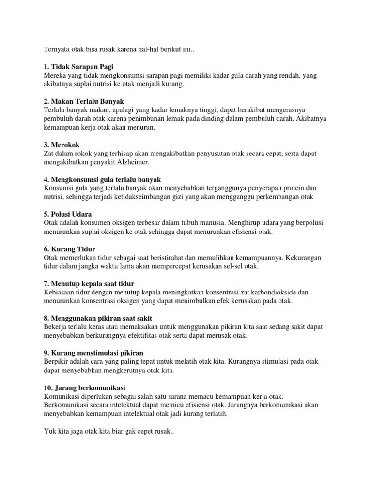 Dapat meningkatkan tekanan darah tinggi dan ketidaknormalan lemak. 10 Hal Perusak Otak Pdf