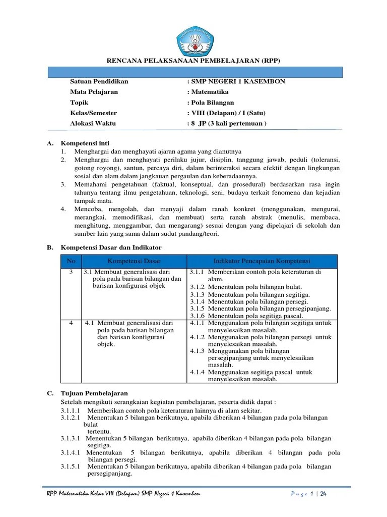 (3) struktur dan muatan kurikulum yang berisi: Rpp Matematika Smp Kelas 8 Pdf