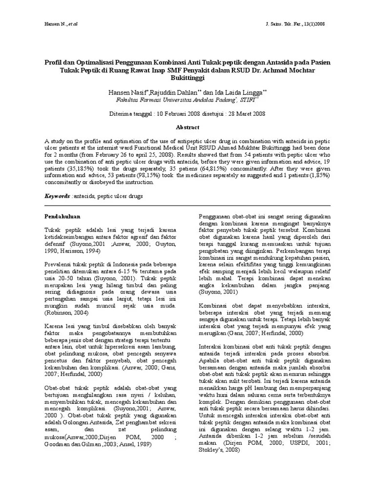 Biasanya, tukak lambung dapat diatasi dengan menerapkan gaya hidup sehat seperti: Jurnal Hansen Perbkn 2 Ok Pdf