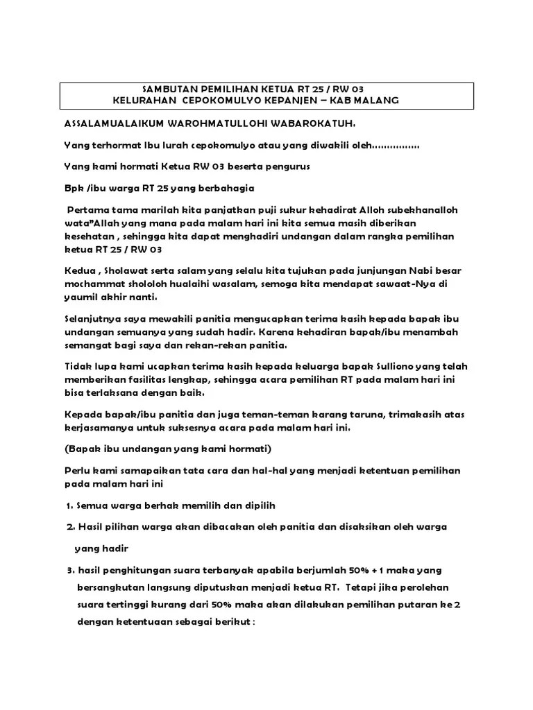 Sambutan Pemilihan Ketua RT | PDF