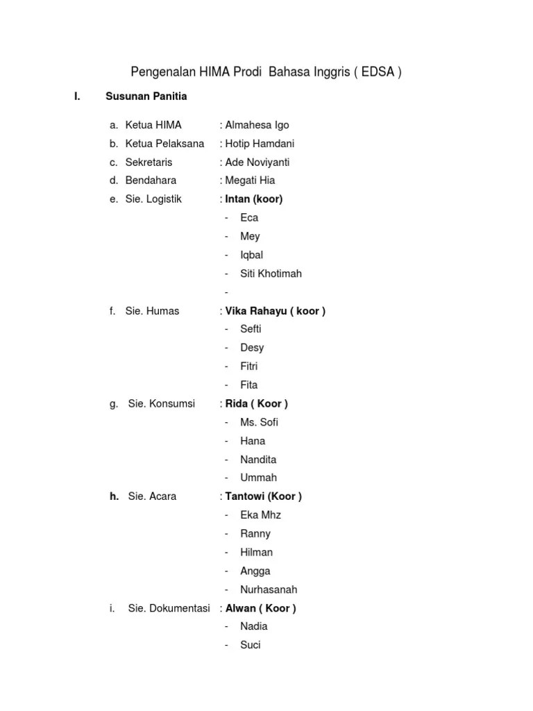 Contextual translation of ketua panitia into english. Contoh Panitia Acara Pdf