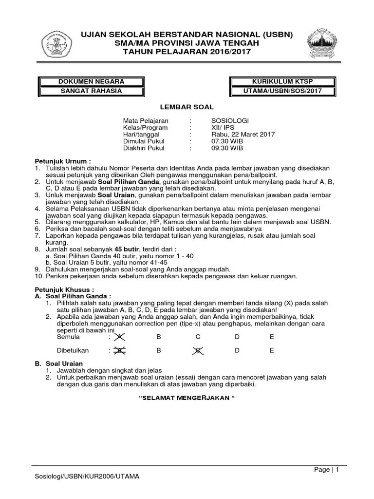 Tedy rizkha heryansyah nov 2, 2017 • 4 min … Soal Usbn Sosiologi Dan Kunci Jawaban Mudah
