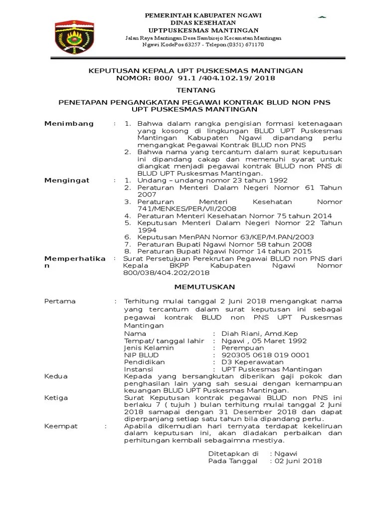 Dan tata kerja dinas daerah kota salatiga. Contoh Sk Tenaga Kontrak Dinas Beinyu Com