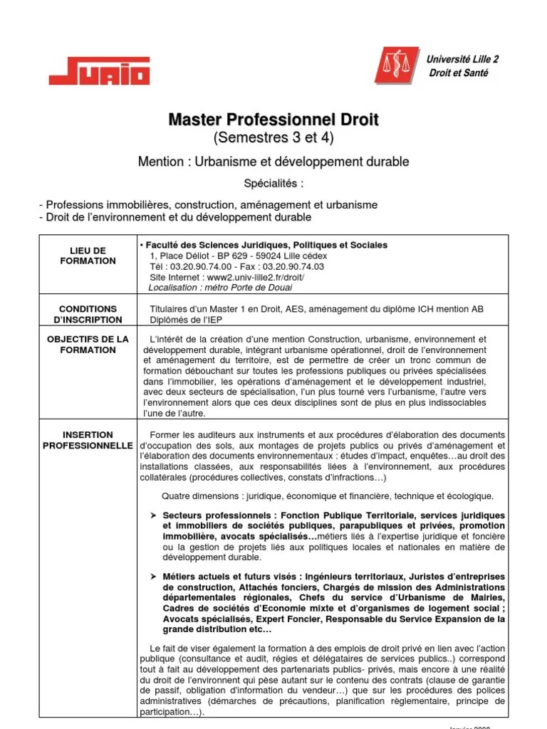 Master Droit 2 Urbanisme Et Devpt Durable Lille 2 | PDF | Urbanisme | Développement  durable