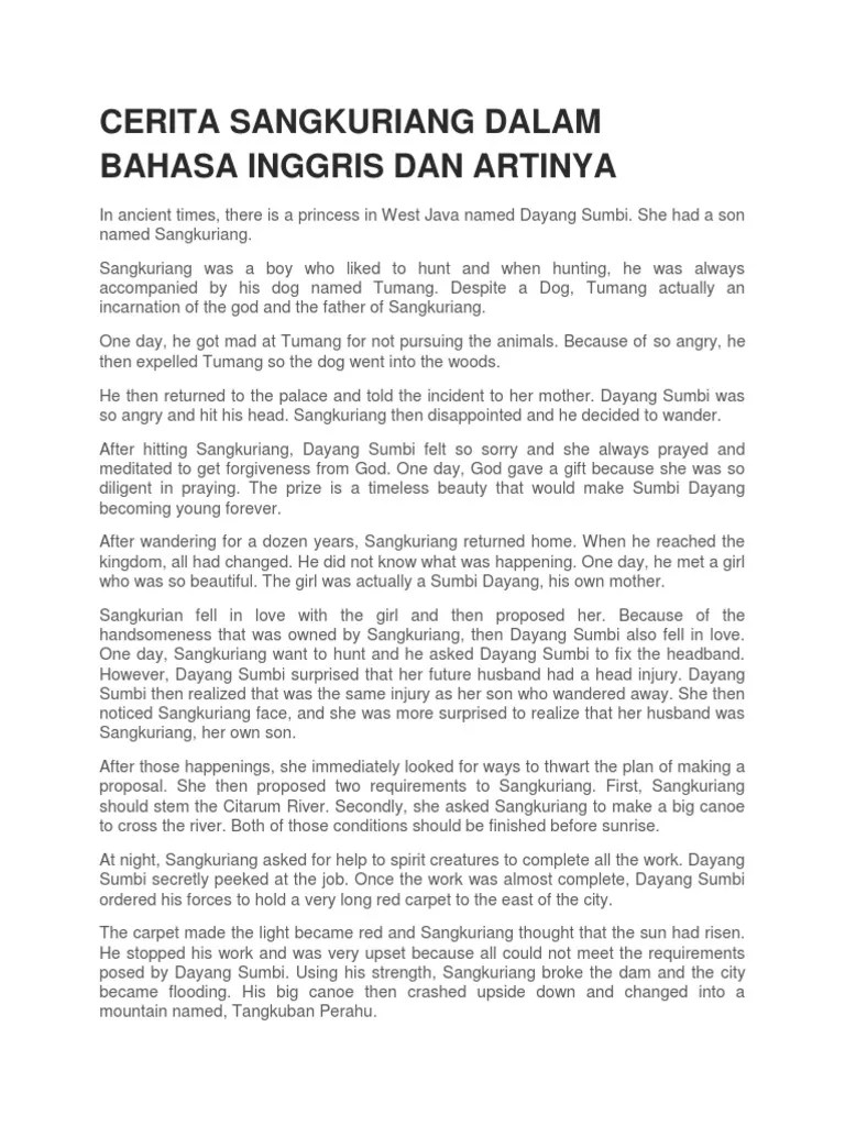 Cerita Rakyat Tangkuban Perahu Dalam Bahasa Inggris Singkat