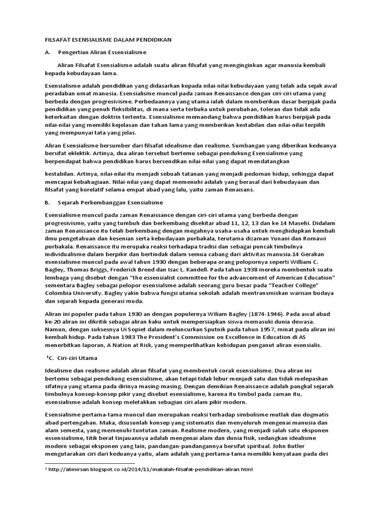 Filsafat Esensialisme Dalam Pendidika1 | PDF