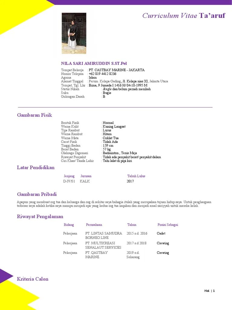 Template cv ta'aruf ikhwan akhwat, download. Cv Taaruf Pdf