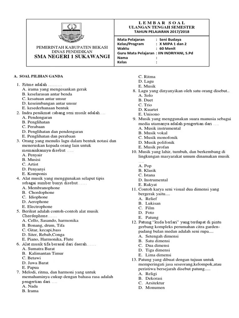 SOAL Seni Budaya Kls X | PDF