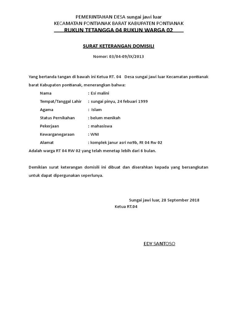 Contoh Surat Domisili Rt Pdf : Contoh Surat Domisili Rt Pdf Nusagates - Surat keterangan domisili adalah surat yang dibuat dengan kegunaannya dan dikluarkan oleh pihak yang berwenang seperti ketua rt ketua rw kepala dusun kepala desa yang isinya untuk menerangkan status tempat tinggal seseorang.