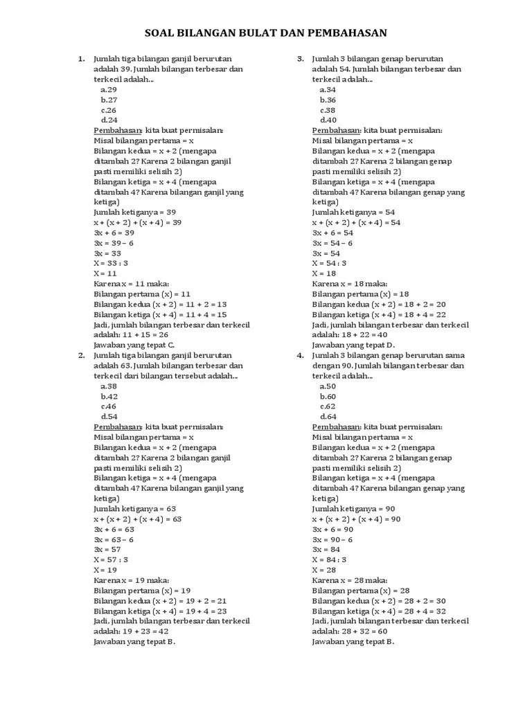 Buku siswa matematika kelas viii smp/mts kurikulum 2013 ini ditulis dengan berdasarkan pada materi dan kompetensi yang disesuaikan dengan standar internasional tersebut. Soal Bilangan Bulat Dan Pembahasan Pdf
