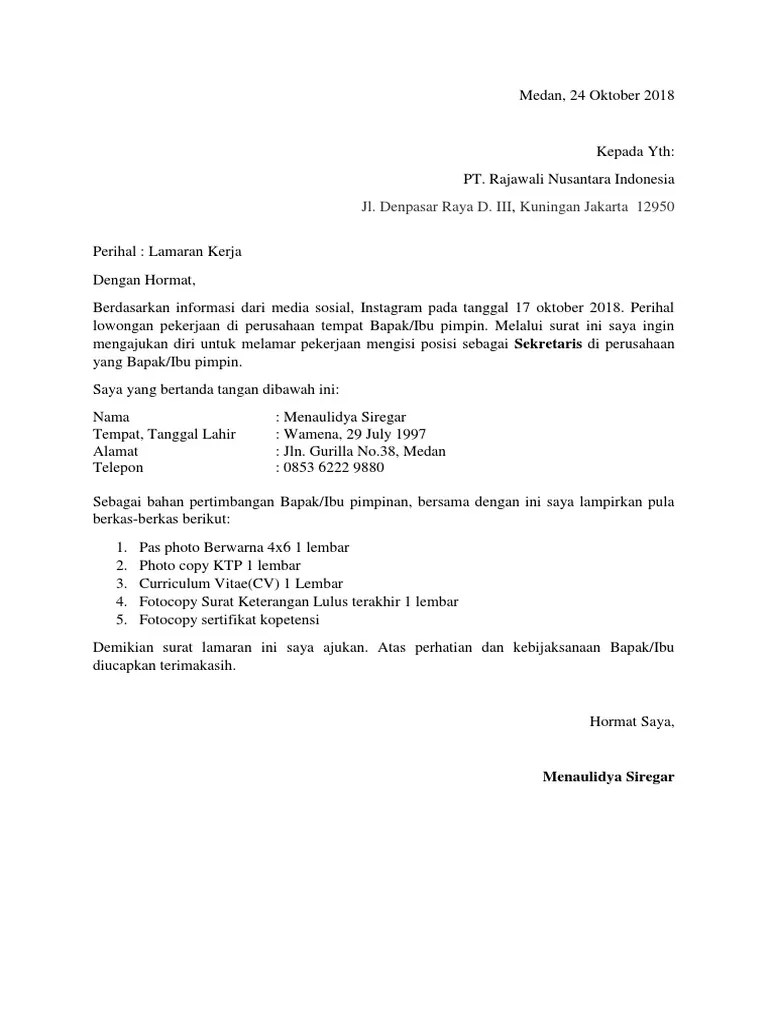 The purpose of a curriculum vitae (cv) is to provide a prospective employer with a summary of your education, employment history, skills, achievements and interests. Surat Lamaran Kerja Pt Rni Pdf