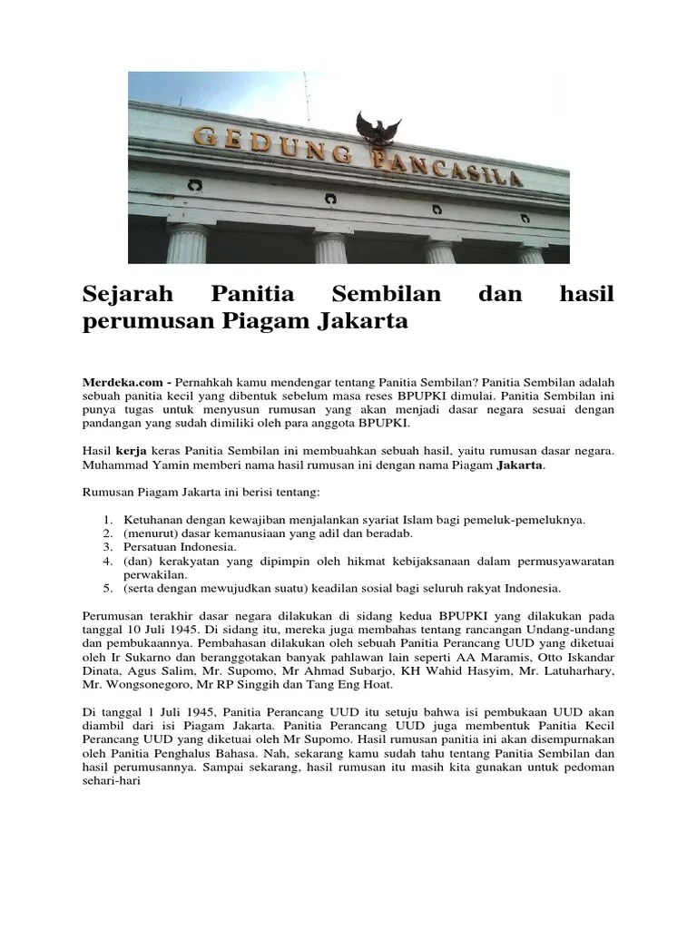 Sejarah Panitia Sembilan Dan Hasil Perumusan Piagam Jakarta | PDF