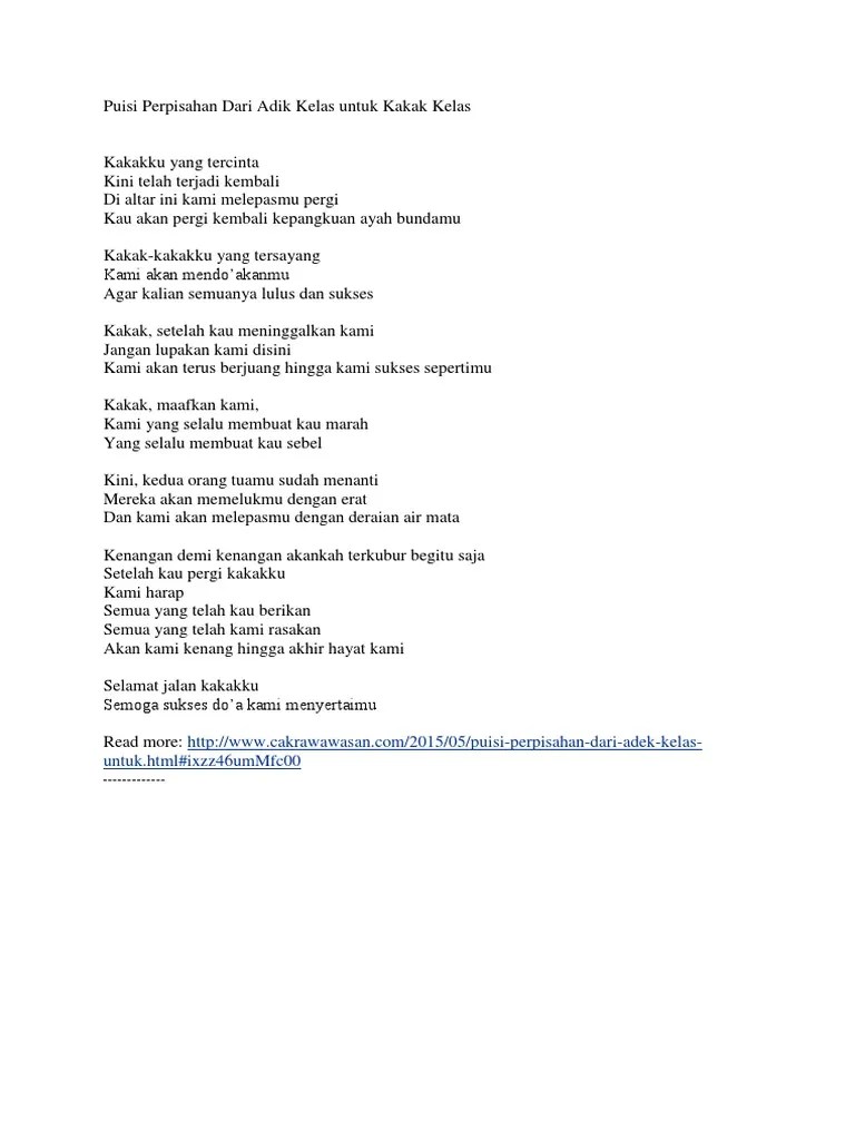 Puisi Perpisahan Dari Adik Kelas Untuk Kakak Kelas | PDF