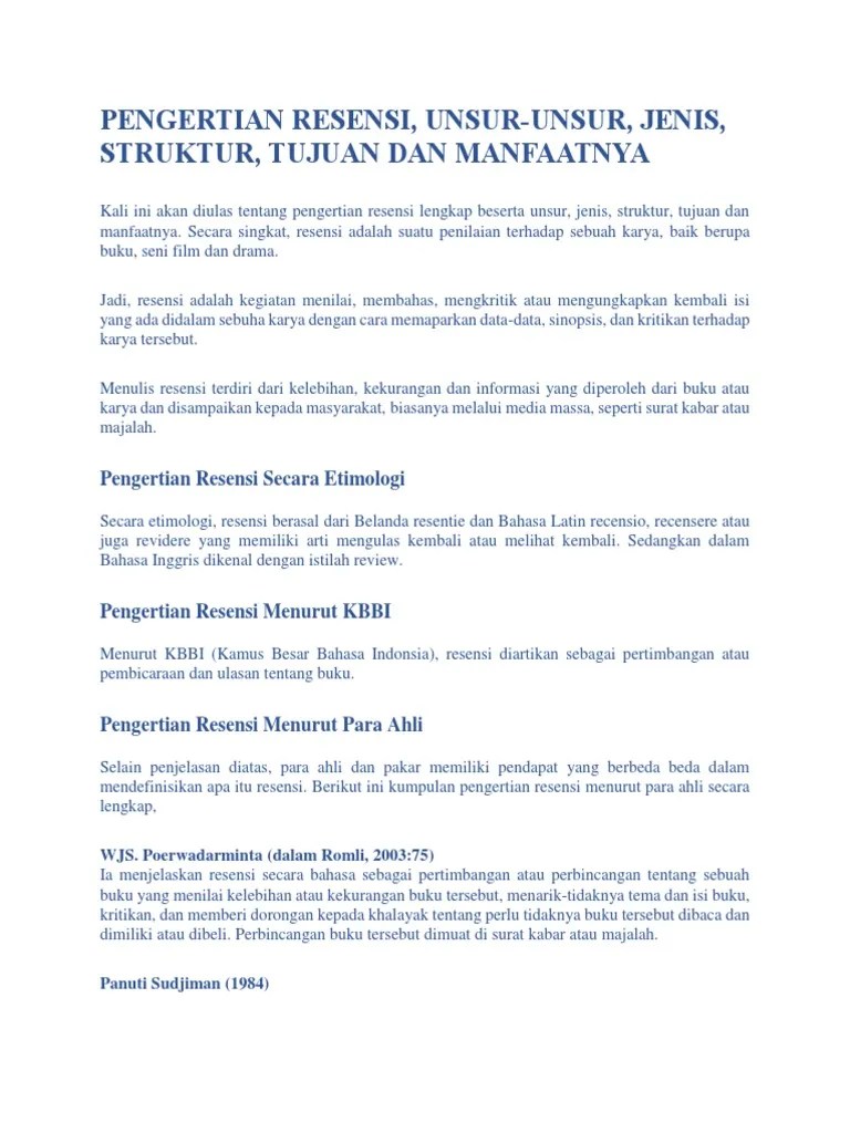 Berikut Yang Merupakan Struktur Resensi Adalah