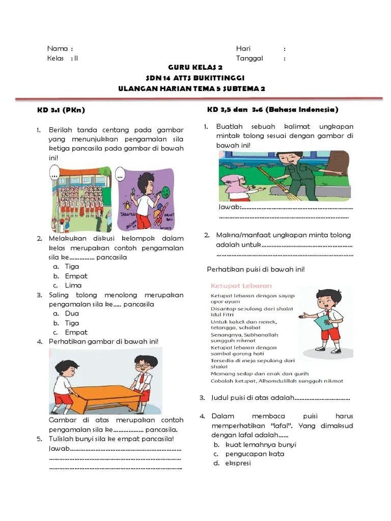 Jumlah soal pilihan ganda : Tema 5 Sub Tema 2 Pdf