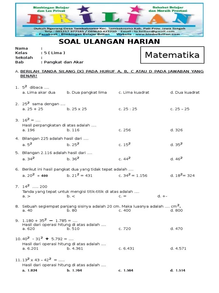 Soal dan pembahasan tentang bentuk pangkat, akar, & logaritma disusun oleh : Bank Soal Akar Pangkat Eksponen Kelas X Pdf Beinyu Com