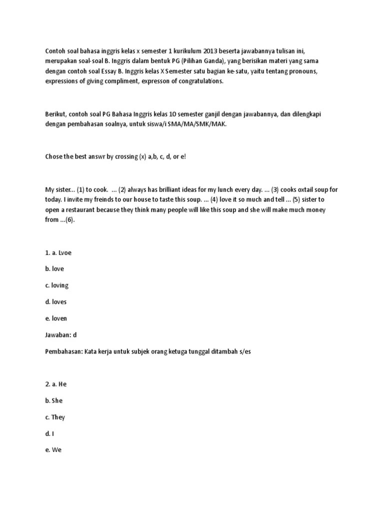 Contoh Soal Bahasa Inggris PG | PDF