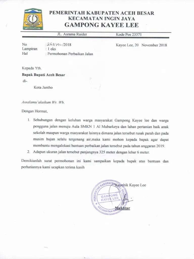 Atas perhatian dan kerjasama bapak kami mengucapkan terima kasih. Surat Permohonan Perbaikan Jalan Pdf