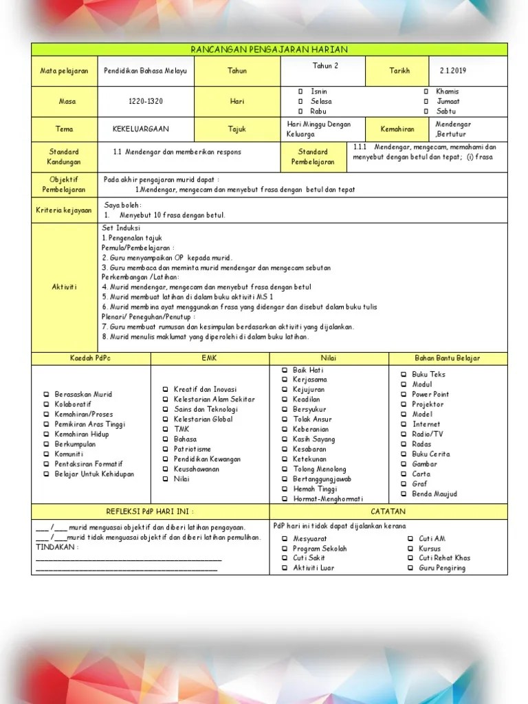 Pentaksiran pengayaan pemulihan refleksi pentingkan kebersihan dan kesihatan kita cergas membaca 2,2 2.2.1 (iii) pada akhir pengajaran dan pembelajaran, . Rph Bm Setahun Tahun 2 Pdf