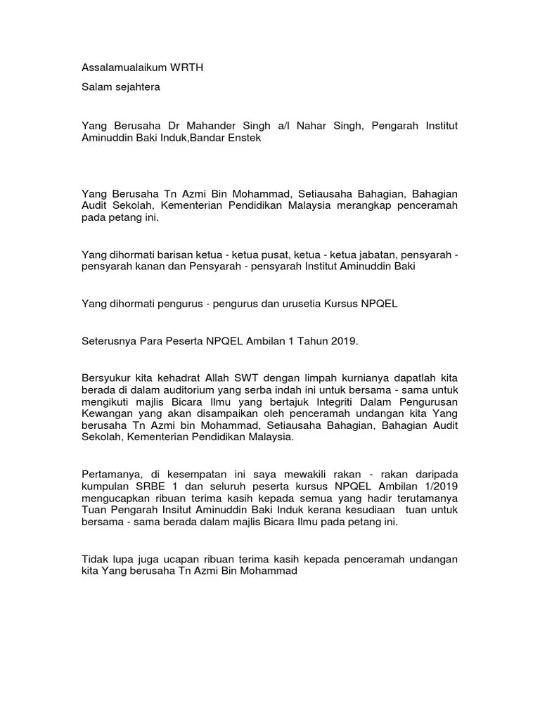 Mohd tahir bin mustapha pengetua cemerlang smk tunku besar sempena hari anugerah cemerlang 2013 pada 26 jun 2013; . Teks Ucapan Alu Aluan