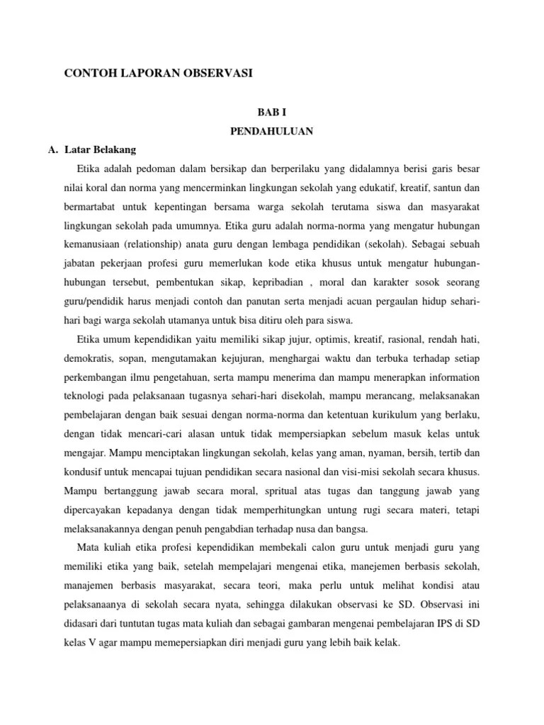 Mengamati atau melakukan observasi c. Contoh Laporan Observasi Pdf