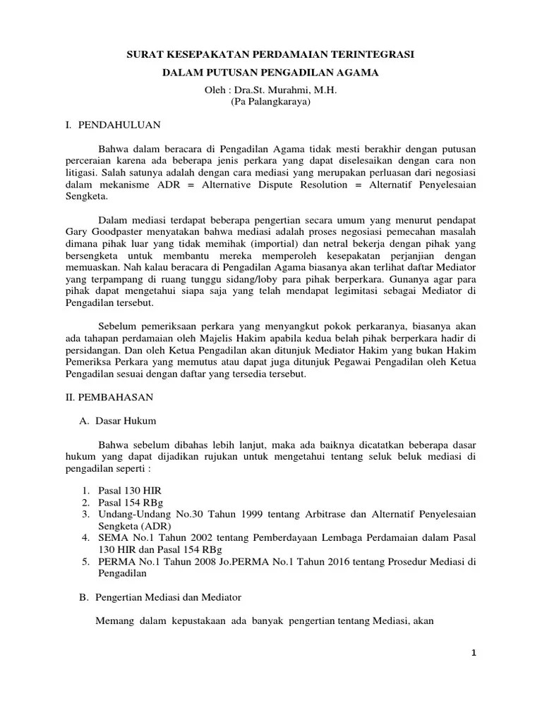 Surat Kesepakatan Perdamaian Terintegras | PDF