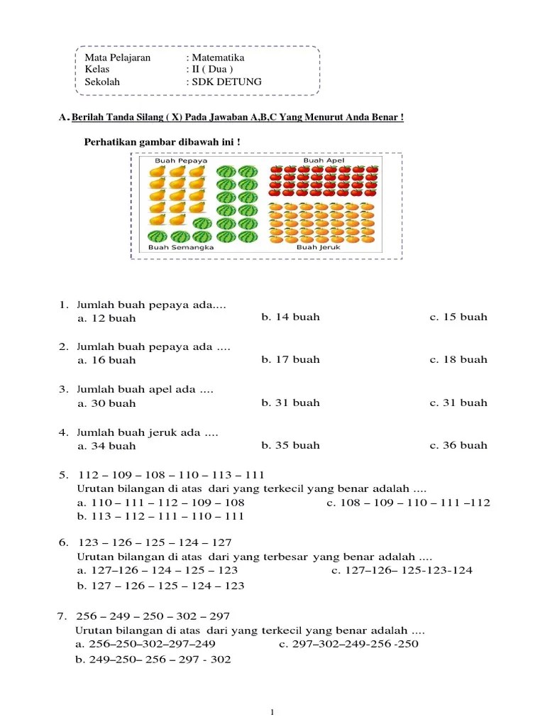1.2 kunci jawaban dari soal uas matematika kelas 1 sd. Soal Matematika Kelas 2 Sd Bab 1 Bilangan Cacah Dan Kunci Jawaban