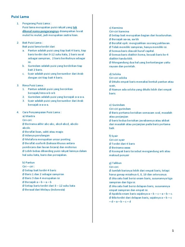 Puisi lama yang bersajak a a a a disebut. Puisi Lama Baru Pdf