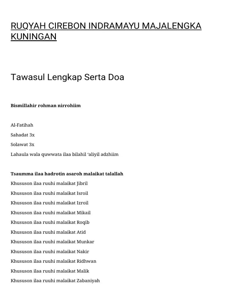 Tawasul Lengkap Serta Doa - RUQYAH | PDF | Arab