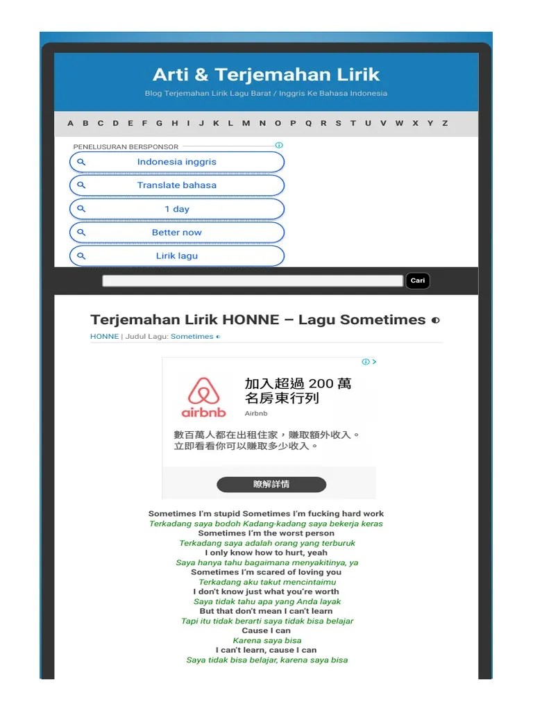 Terjemahan Lirik HONNE - Lagu Sometimes - Arti &amp; Terjemahan Lirik | PDF