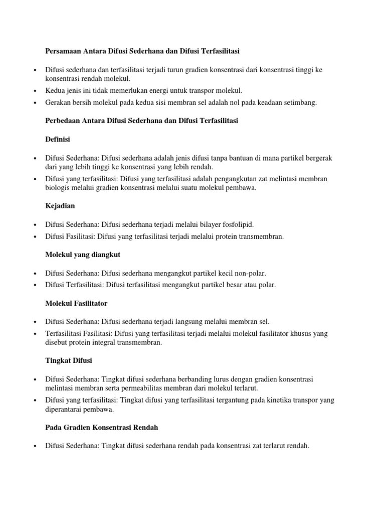 Persamaan Antara Difusi Sederhana Dan Difusi Terfasilitasi | PDF