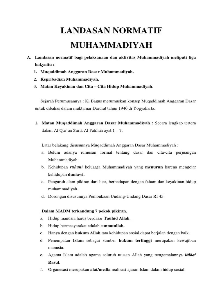 Muqaddimah anggaran dasar muhammadiyah a. Landasan Normatif Muhammadiyah Pdf