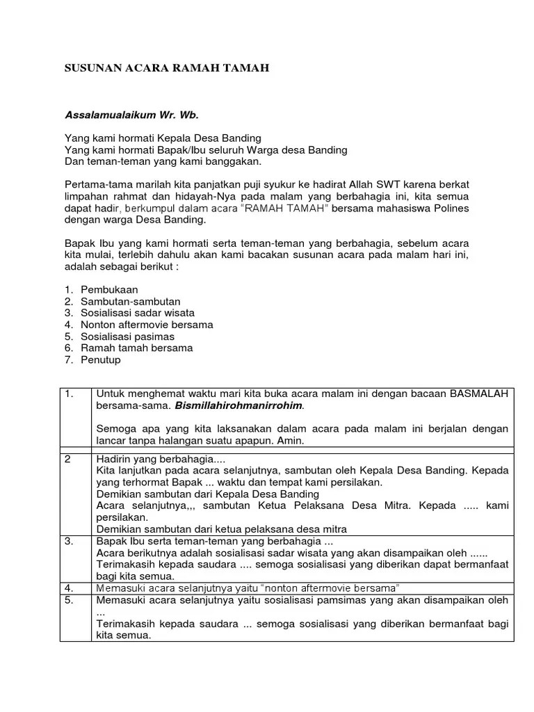 SUSUNAN ACARA Ramah Tamah | PDF
