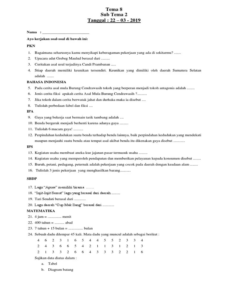Soal Tema 8 Subtema 2