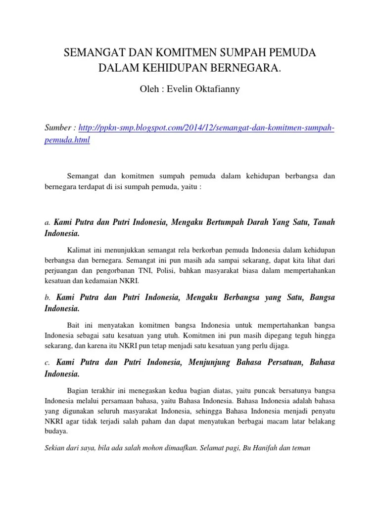 Semangat Dan Komitmen Sumpah Pemuda Dalam Kehidupan Bernegara | PDF