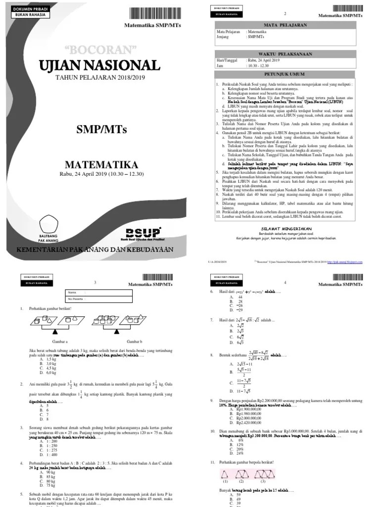 Blog pembahasan soal bocoran soal un/ unbk matematika 2019 pak anang . Bocoran Soal Un Matematika Smp 2019 Pak Anang Blogspot Com Pdf