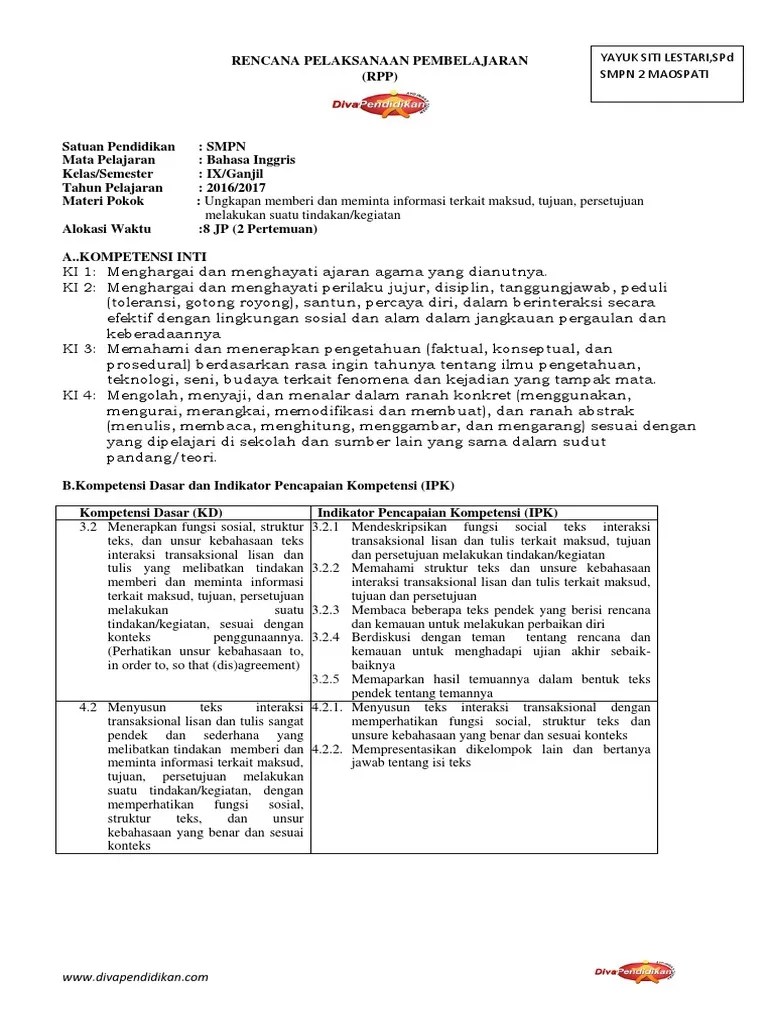 Memperkenalkan diri dan orang lain alokasi waktu : Rpp 9 Kd 3 2 4 2 Pdf