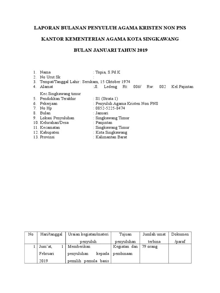 Laporan Bulanan Februari 2019 Penyuluh Agama Kristen Non PNS | PDF