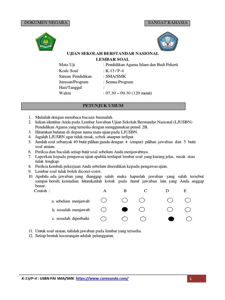 Untuk jawaban atas soal tersebut tersedia pada final goresan pena ini. 4soal Usbn Pai Sma Smk K 13 Paket 4 Pdf