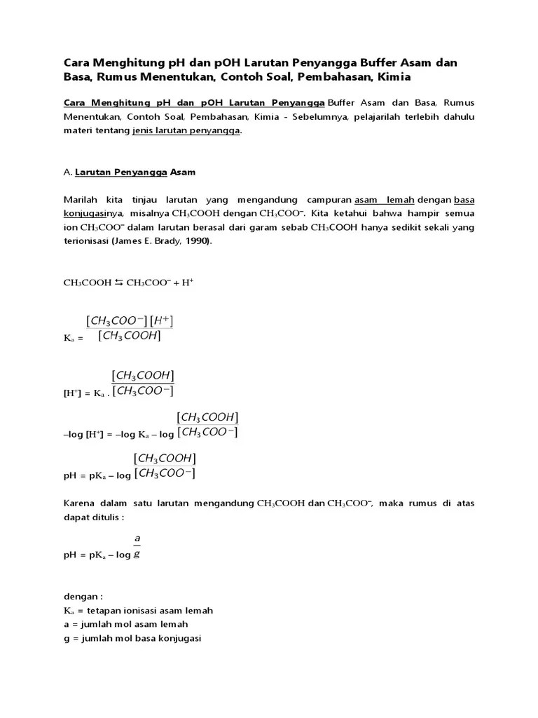 Cara Menghitung PH Dan POH Larutan Penyangga Buffer Asam Dan Basa | PDF