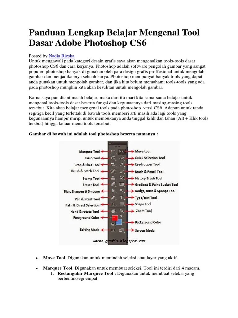 Panduan Lengkap Belajar Mengenal Tool Dasar Adobe Photoshop CS6 | PDF