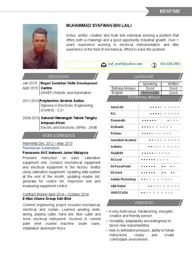 Resume atau cv anda mungkin menjadi salah satu proyek desain yang paling penting. Contoh Resume Terbaik 2 Pdf Mechanical Engineering Engineering