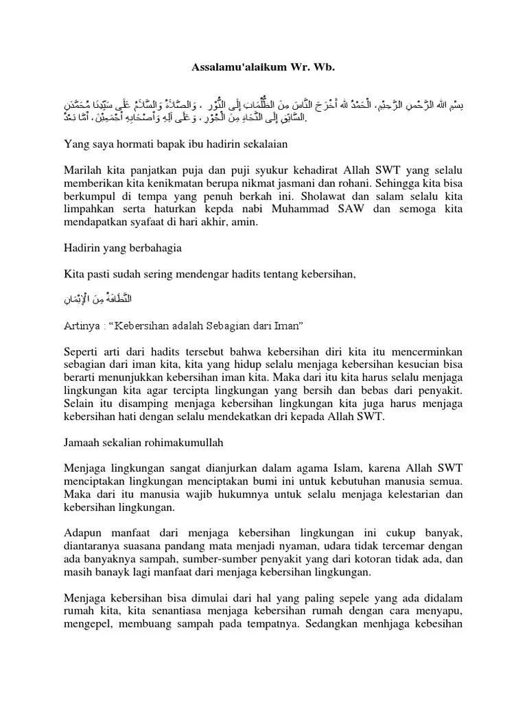 Pergaulan dengan teman yang tidak; Pidato Singkat Tentang Kebersihan Beserta Dalilnya