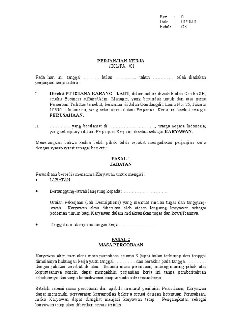 Menciptakan ketertiban dan kepastian dalam segala hal yang. SURAT PERJANJIAN KERJA