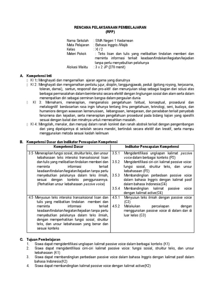 Rpp Passive Voice Kelas 11 K13 / Tes Online Passive Voice Inggris Kelas 12 Sma Smk Ma Bahasa Inggris Smp Mts / rpp k13 passive voice | link guru kumpulan rpp kurikulum 2013 dan ktsp.