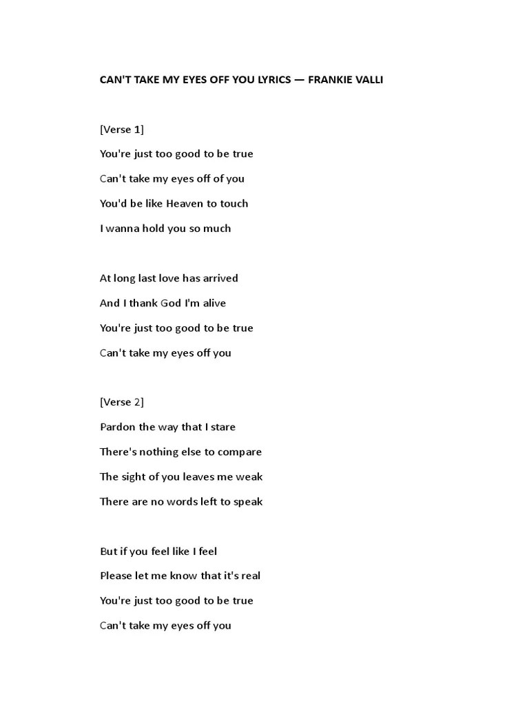 Chord Can&rsquo;t Take My Eyes Off You Lirik Dan Terjemahan