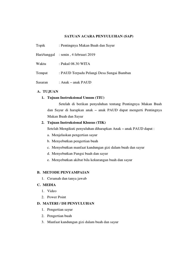 SATUAN ACARA PENYULUHAN Sayur Buah Paud | PDF