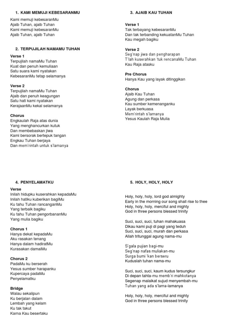 Lagu ajaib tuhan terdapat di album seleksi keroncong rohani oh tuhanku bila ku terpesona menyaksikan ciptaanmu semua kusaksikan bintang . Lirik Lagu Kami Memuji Kebesaranmu