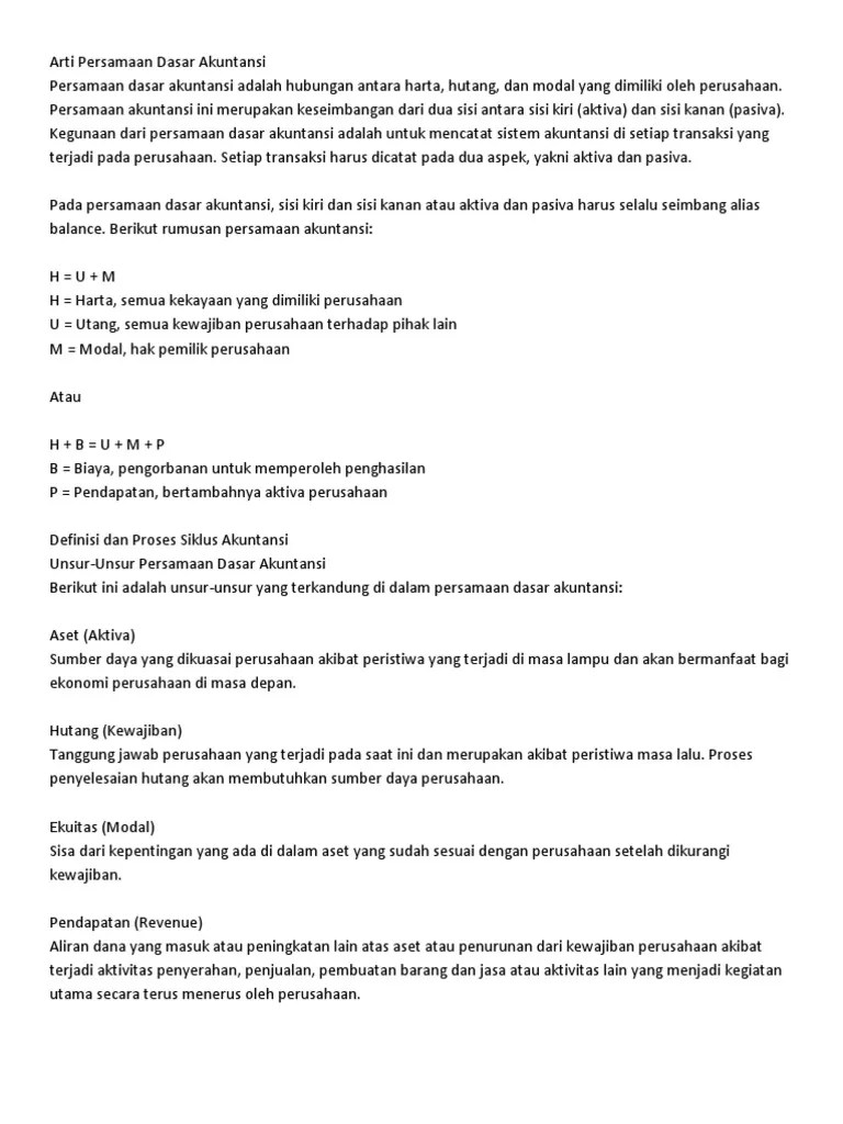 Arti Persamaan Dasar Akuntansi | PDF