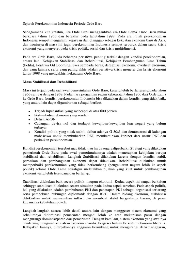 Sejarah Perekonomian Indonesia Periode Orde Baru | PDF